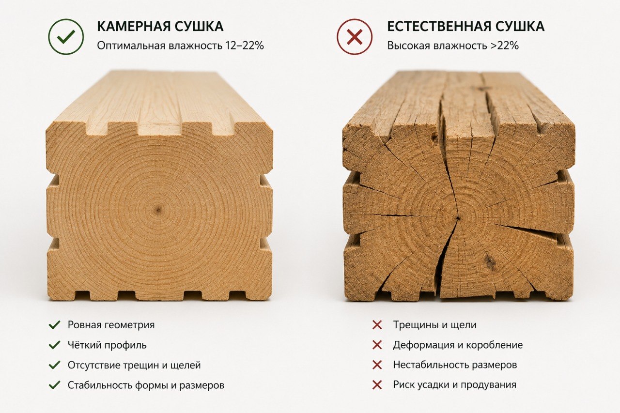 Брус естественной и камерной сушки сравнение