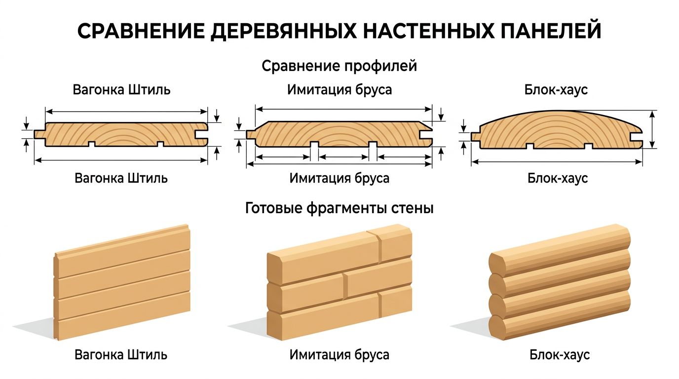 Сравнение профилей вагонки, имитации бруса и блок-хауса